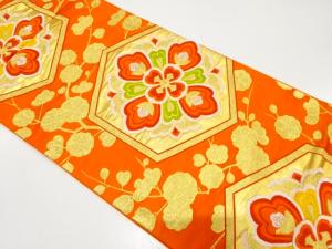 アンティーク　亀甲に華紋織り出し袋帯（着用可）